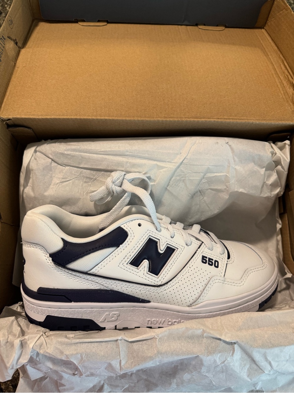 New Balance 550 White and Navy/Purple Leather Sneaker